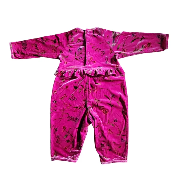FINAL PRICE Vintage Hanna Andersson Pink Velour Floral Romper Ruffle 6-12mo/70cm - Picture 2 of 12
